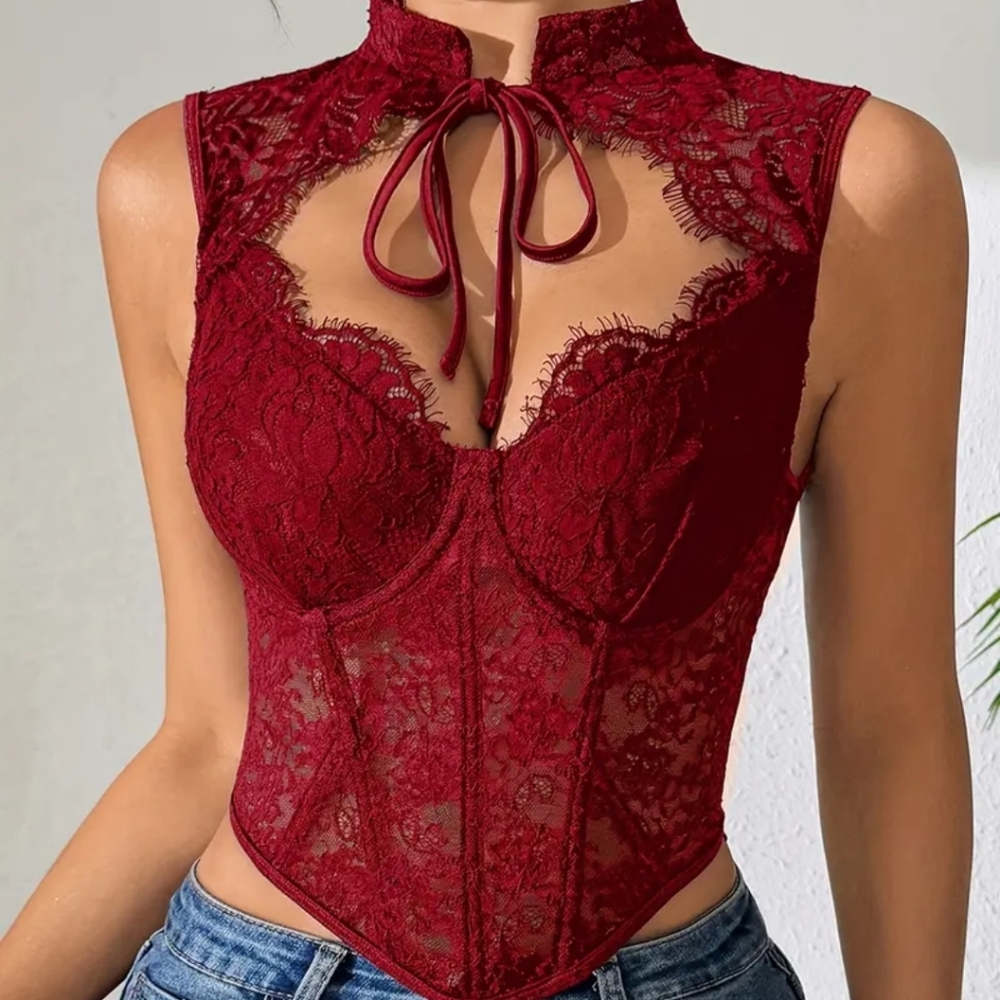 NEW Women's Red Lace Bustier Top